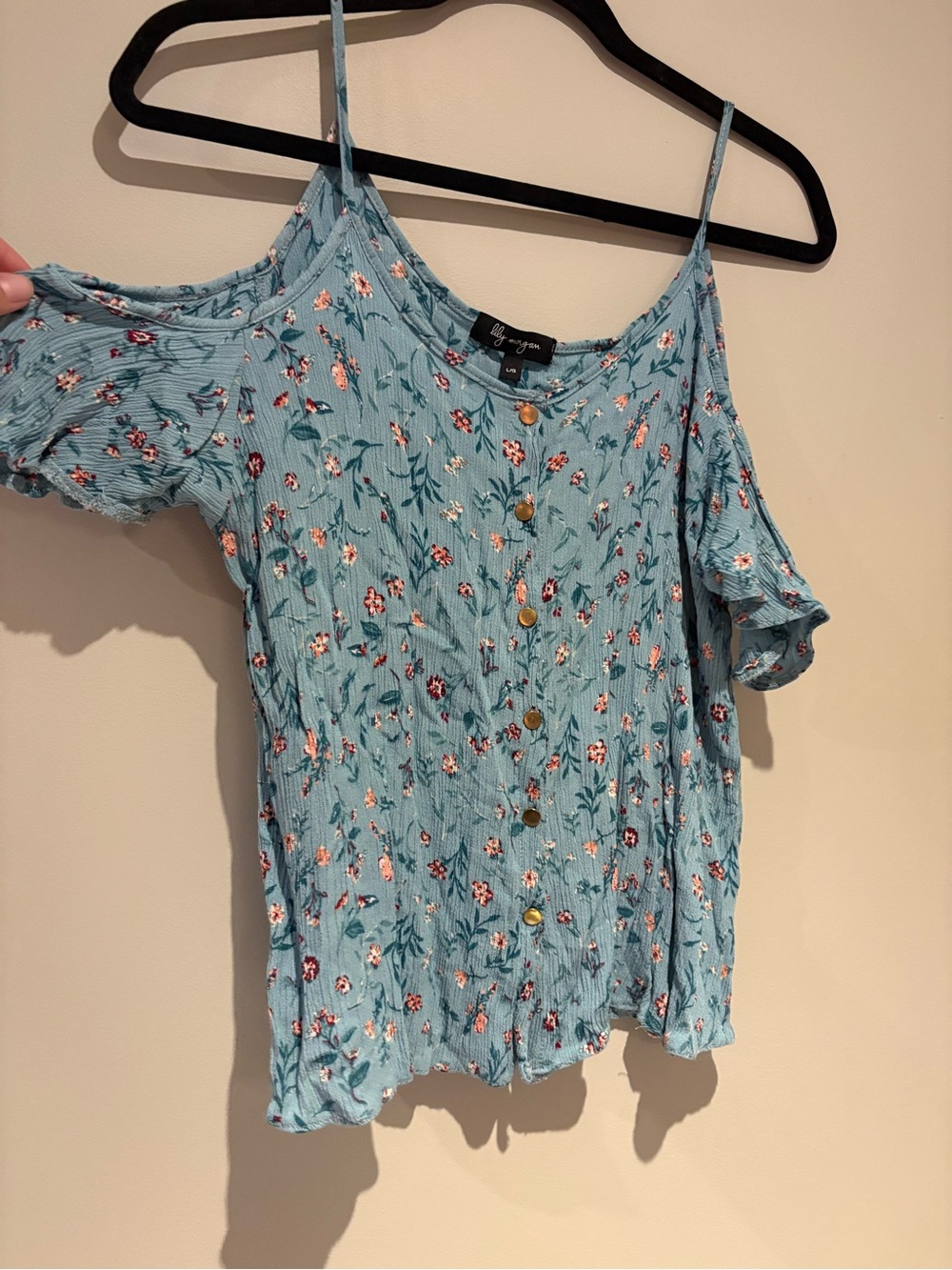 Blue Floral Cold-Shoulder Button-Front Cami - Picture 7 of 12